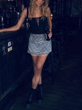 Topshop Black and White Tweed Mini Skirt